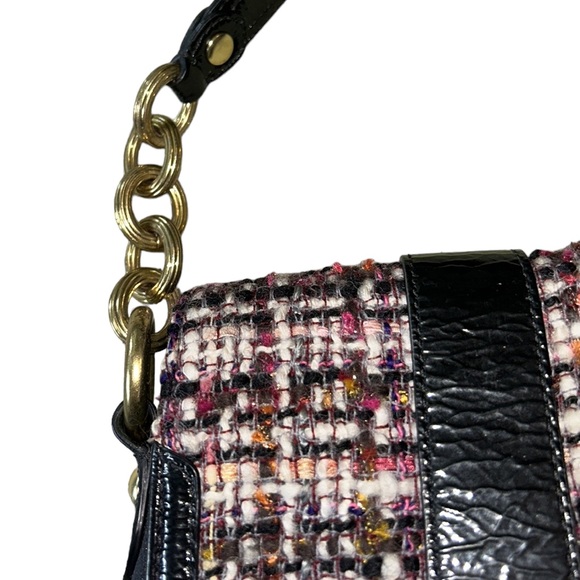 RARE COACH Poppy Tweed Black Patent Flap Shoulder Bag 17927 - Picture 13 of 16
